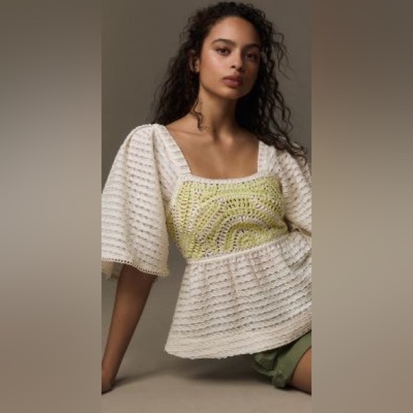 Sarah Hann white and yellow crochet top 20911 - Picture 2 of 9